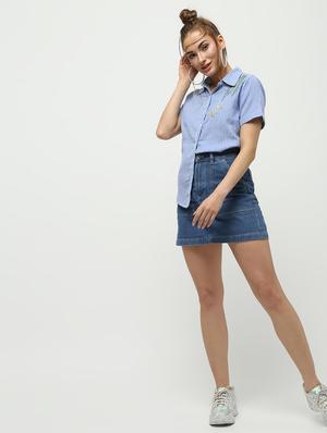 short sleeved embroidered striped shirt - 16320270 - Standard Image - 4