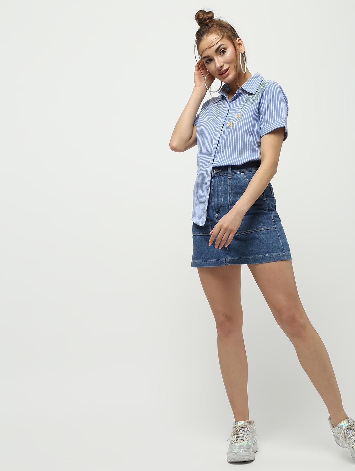 short sleeved embroidered striped shirt - 16320270 - Zoom Image - 4