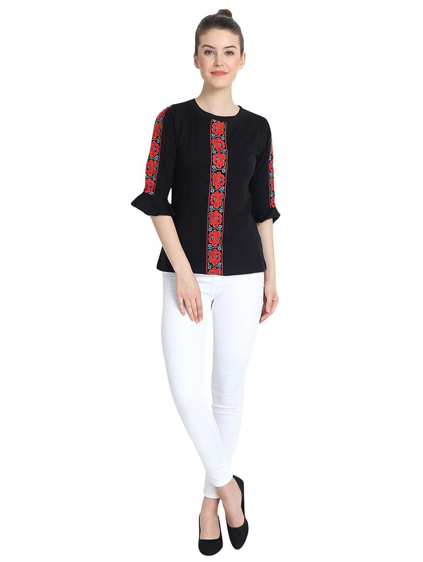 ruffle detail floral embroidered top - 16322716 - Zoom Image - 4