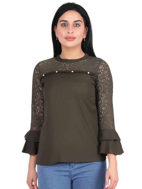 lace detail flute sleeved top - 16322763 - Standard Image - 1