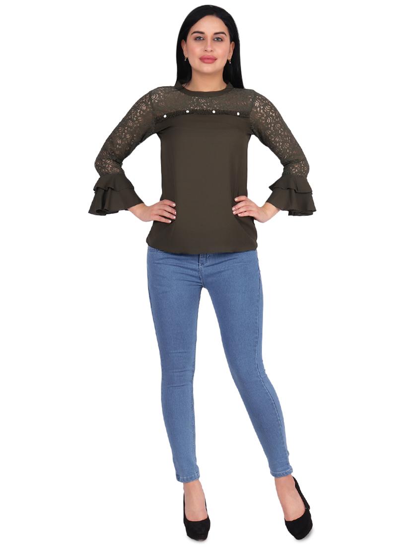 lace detail flute sleeved top - 16322763 - Zoom Image - 4