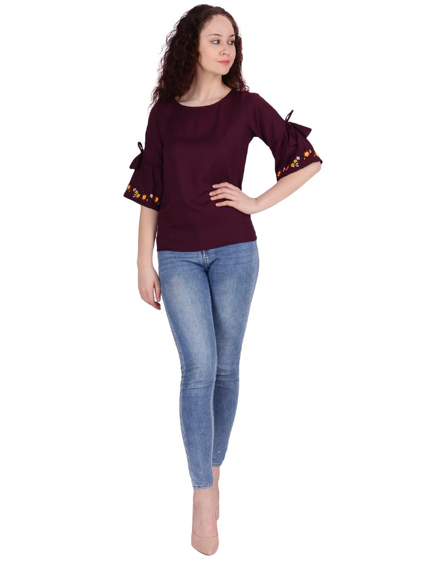tie knot detail bell sleeved top - 16322800 - Zoom Image - 4