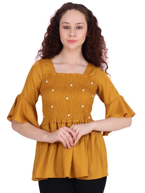 pearl embellished smocked a-line top - 16322813 - Standard Image - 1