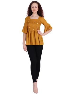 pearl embellished smocked a-line top - 16322813 - Standard Image - 4