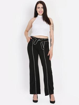 tie front contrast piped trousers - 16323023 - Standard Image - 4