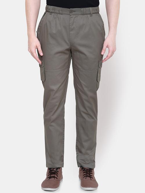 brown solid cargo trousers - 16324406 - Standard Image - 1