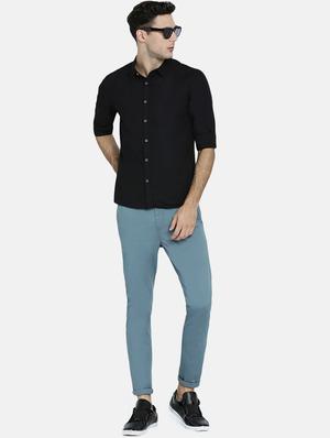blue solid chinos - 16325710 - Standard Image - 4
