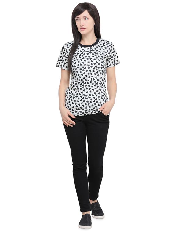 heart print round neck t-shirt - 16326160 - Zoom Image - 4