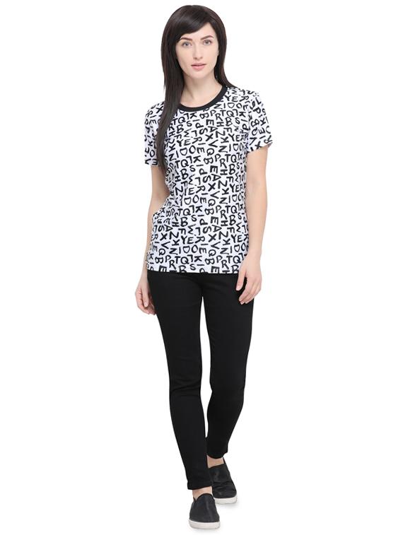 letter print round neck t-shirt - 16326163 - Zoom Image - 4