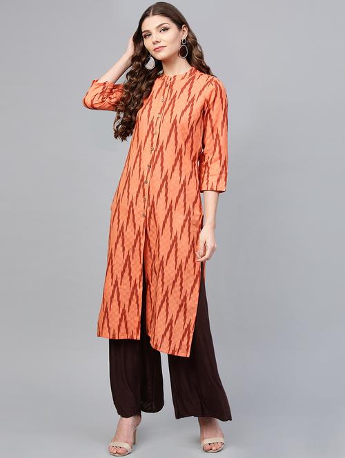 Ikat print front high slit kurta - 16326952 - Standard Image - 1
