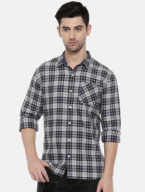 navy blue checkered casual shirt - 16327745 - Standard Image - 1