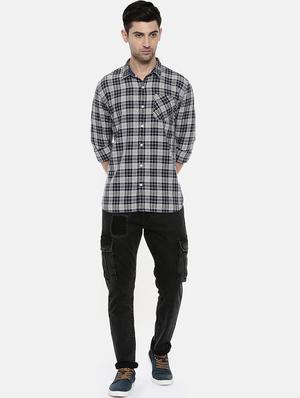 navy blue checkered casual shirt - 16327745 - Standard Image - 4