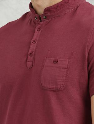 maroon solid collared tshirt - 16329748 - Standard Image - 4