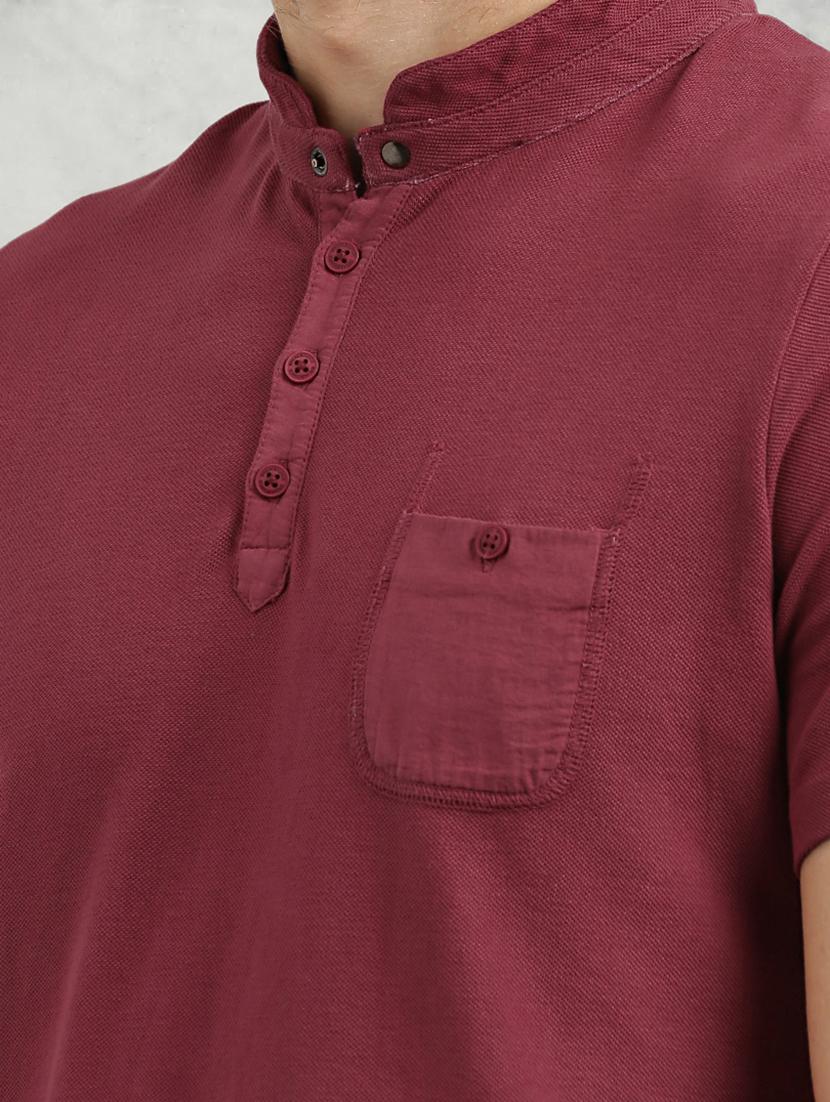 maroon solid collared tshirt - 16329748 - Zoom Image - 4