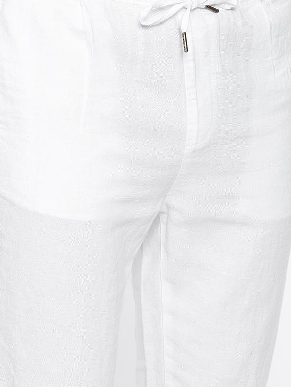 white linen flat front casual trouser - 16330113 - Zoom Image - 4