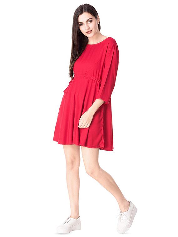 drawstring solid a-line dress - 16330747 - Zoom Image - 4