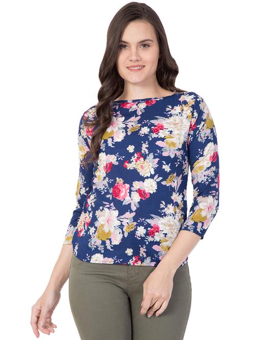 boat neck floral top - 16330860 - Very Small Image - 1