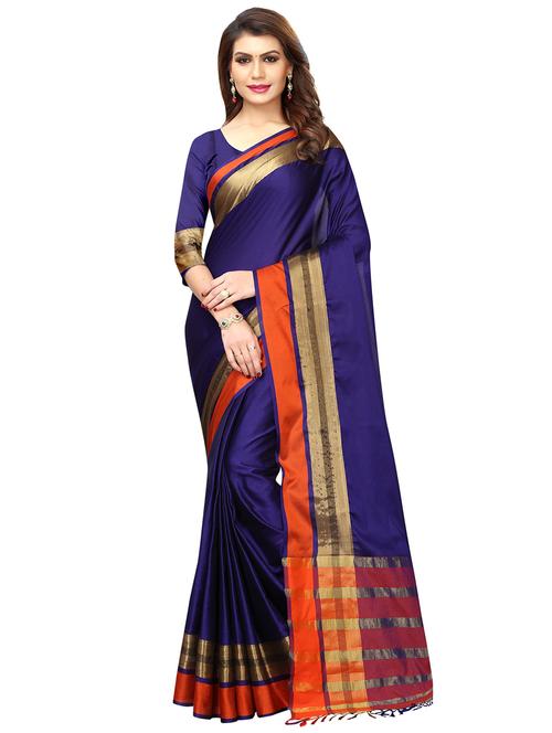 zari border woven saree with blouse - 16331244 - Very Small Image - 1