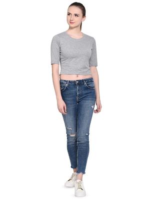 round neck solid crop top - 16331326 - Standard Image - 4