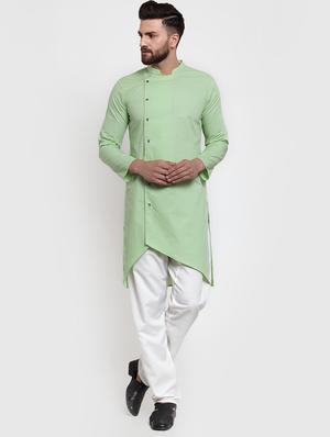 green solid asymmetric kurta - 16332329 - Standard Image - 4