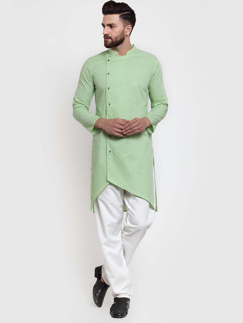 green solid asymmetric kurta - 16332329 - Zoom Image - 4