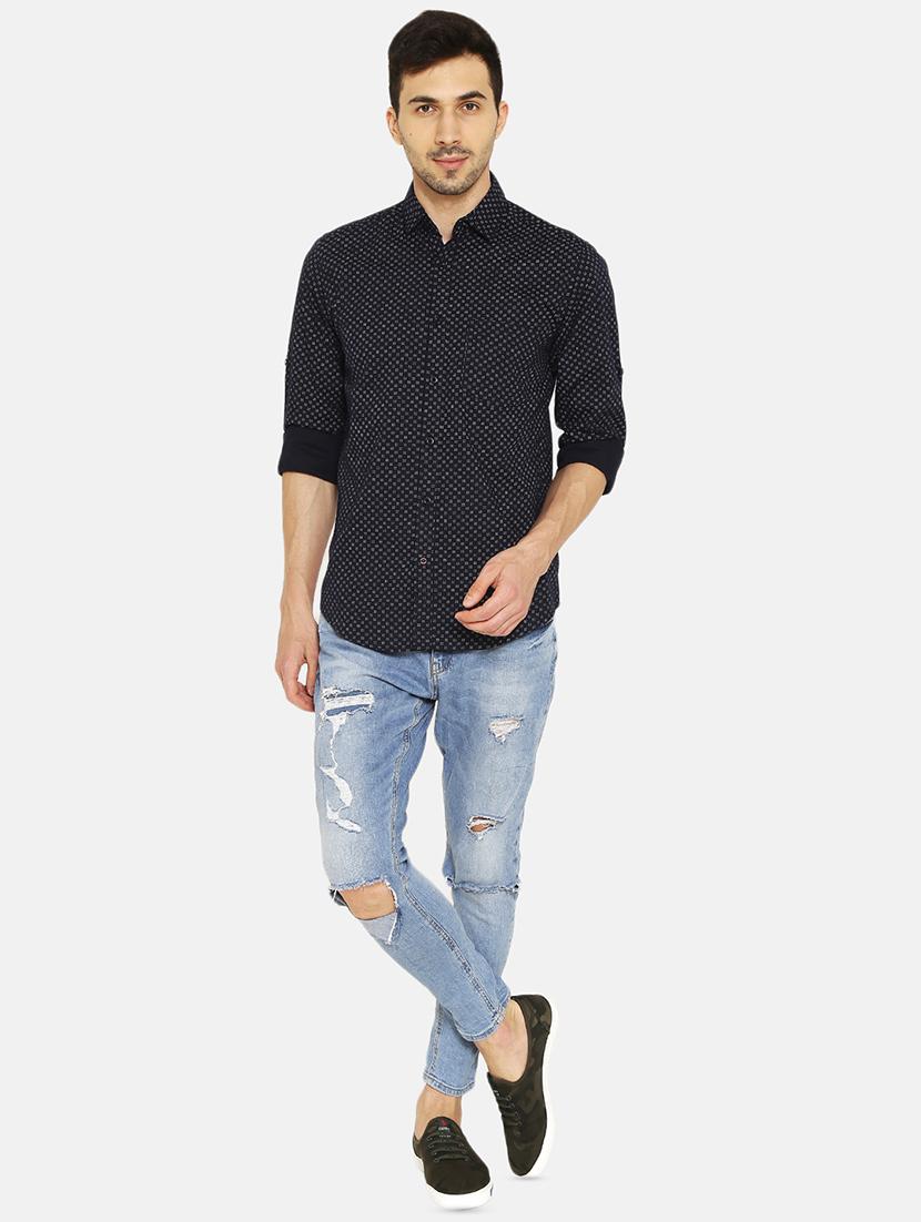 navy blue printed casual shirt - 16332389 - Zoom Image - 4