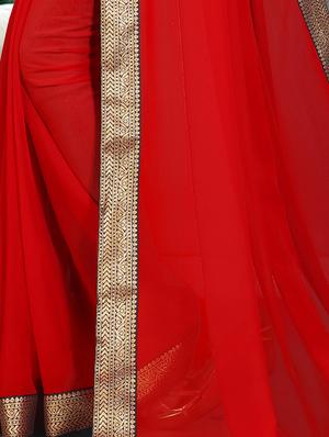 Solid Lace Border Saree with blouse - 16332703 - Standard Image - 4