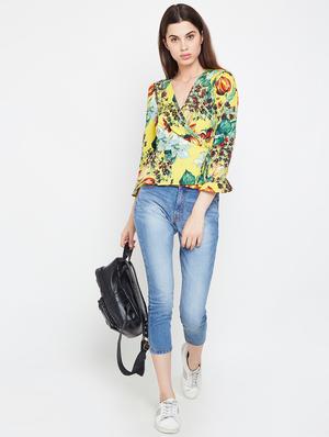 ruffle trim floral wrap top - 16333049 - Standard Image - 4
