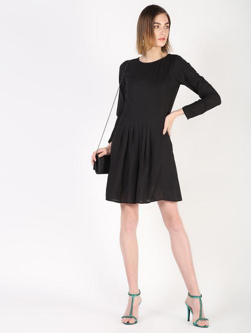 pleated solid shift dress - 16333752 - Standard Image - 1