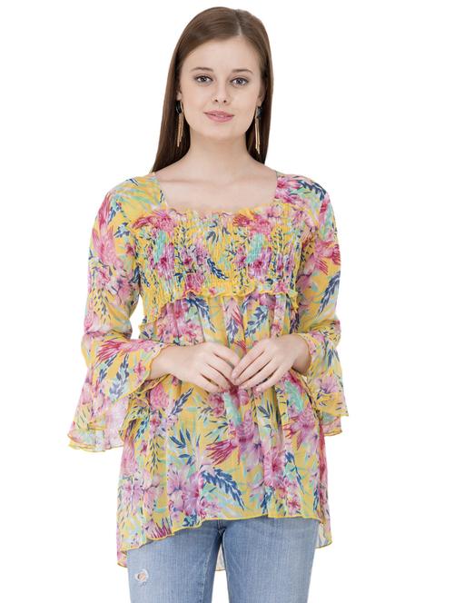 smocked detail bell sleeved top - 16335306 - Standard Image - 1