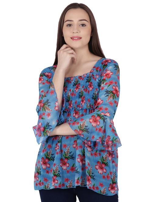smocked detail bell sleeved top - 16335309 - Standard Image - 1