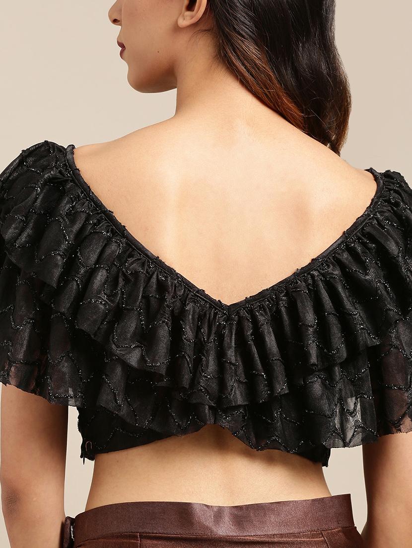 solid drape fusion saree with blouse - 16336435 - Zoom Image - 4