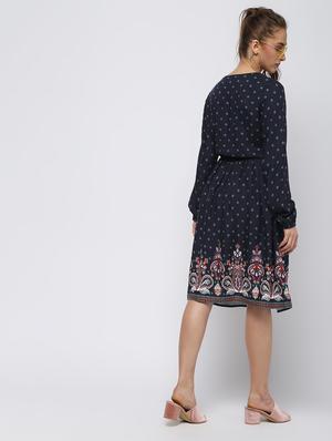 overlap neck floral a-line dress - 16336451 - Standard Image - 4