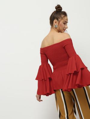 smock detail bell sleeved top - 16336463 - Standard Image - 4