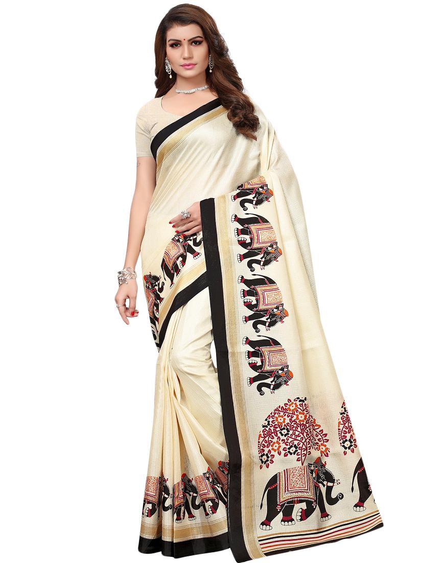 multicolor set of 2 printed saree combo with blouse - 16337016 - Zoom Image - 4