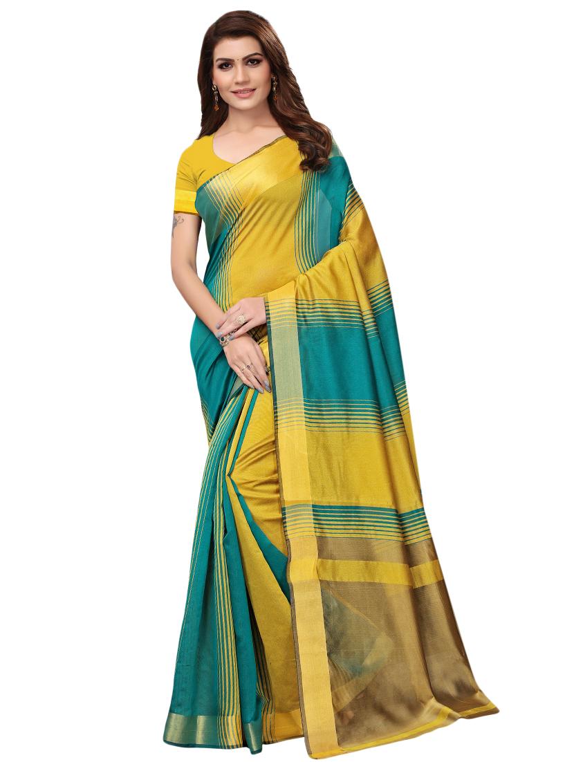 multicolor set of 2 printed saree combo with blouse - 16337017 - Zoom Image - 4