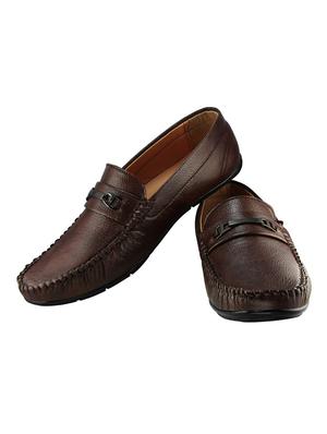 brown leatherette slip on loafers - 16337345 - Standard Image - 4