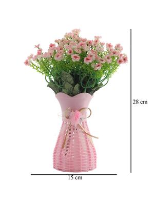 foliyaj artificial tall pink flower bunch with vase - 16337711 - Standard Image - 4