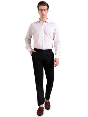Black Solid Flat Front Formal Trousers for Men - 16338691 - Standard Image - 4