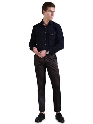 brown solid flat front formal trouser - 16338693 - Standard Image - 4