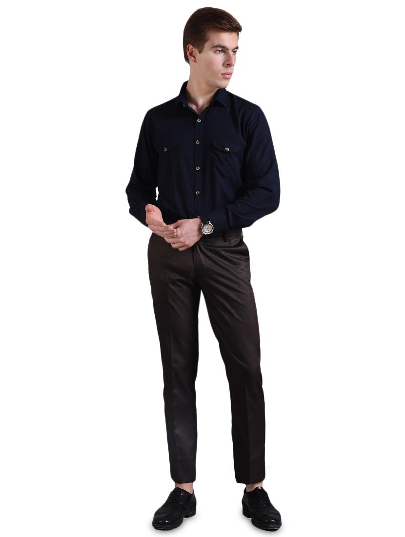 brown solid flat front formal trouser - 16338693 - Zoom Image - 4