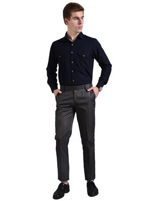 grey solid flat front formal trouser - 16338694 - Standard Image - 4