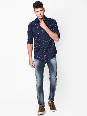 navy blue printed casual shirt - 16339061 - Standard Image - 4