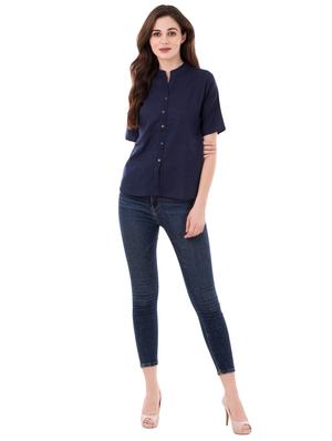 mandarin neck solid shirt - 16339712 - Standard Image - 4