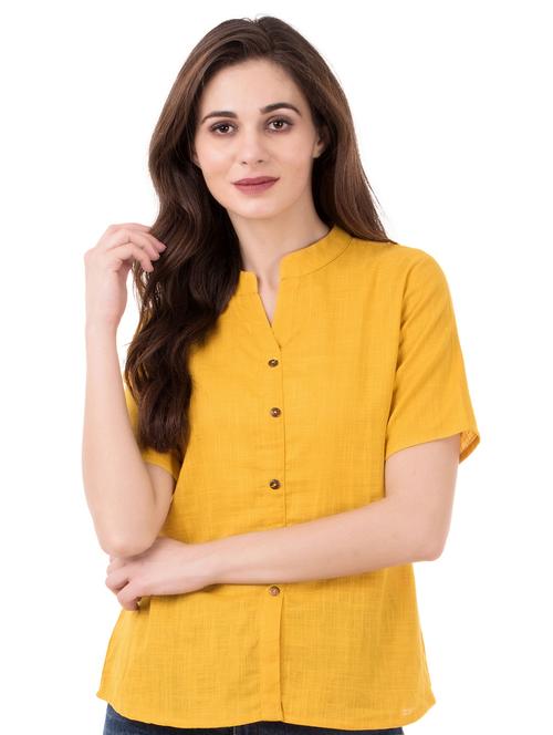 mandarin neck solid shirt - 16339713 - Standard Image - 1