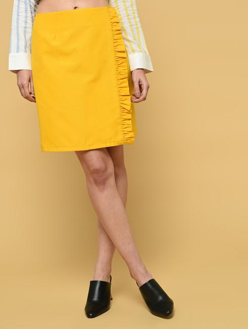 frill detail solid straight skirt - 16340913 - Standard Image - 1