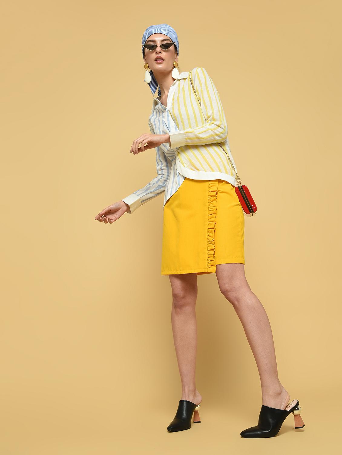 frill detail solid straight skirt - 16340913 - Zoom Image - 4