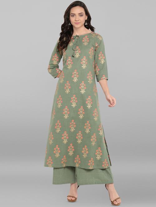 block printed kurta palazzo set - 16340986 - Standard Image - 1