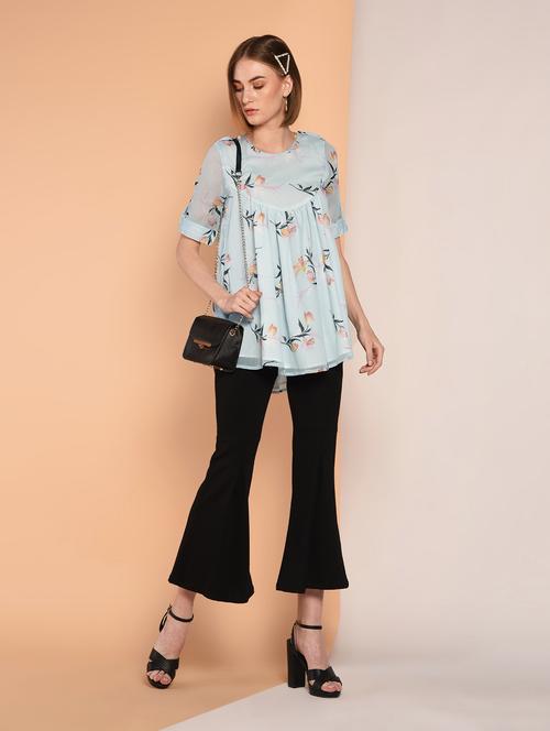 short sleeved gathered high low top - 16342208 - Standard Image - 1
