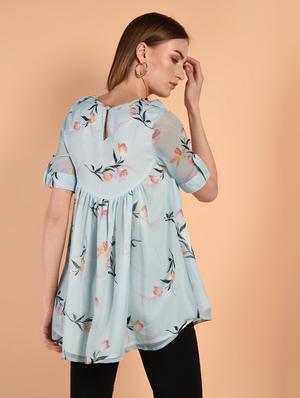 short sleeved gathered high low top - 16342208 - Standard Image - 4